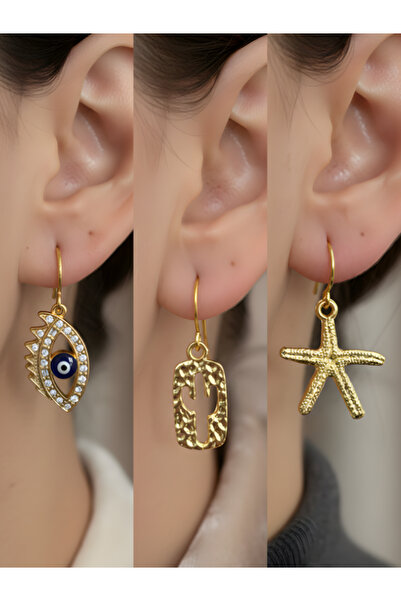 TURBİJ طقم أقراط نسائية مكون من 3 قطع مع رمزات عصرية