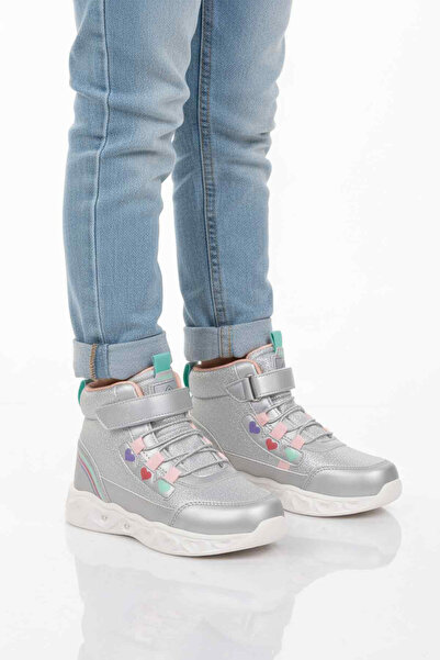 Cool Silver Light-Up Velcro Girls' Boots Kids F