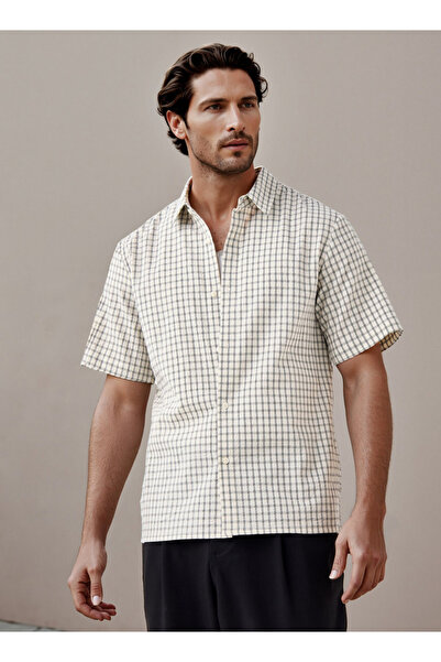 FAV قميص سيرساكر منقوش بقصّة عادية