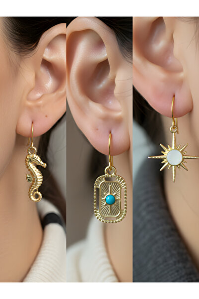 TURBİJ طقم أقراط نسائية مكون من 3 قطع مع رمزات عصرية