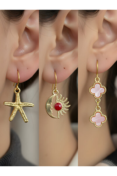 TURBİJ طقم أقراط نسائية مكون من 3 قطع مع رمزات عصرية