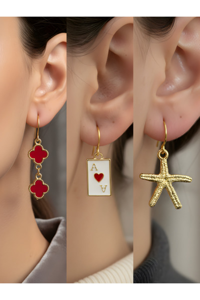 TURBİJ طقم أقراط نسائية مكون من 3 قطع مع رمزات عصرية