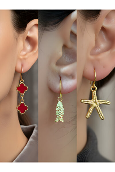 TURBİJ طقم أقراط نسائية مكون من 3 قطع مع رمزات عصرية