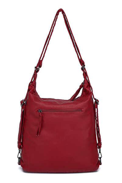 Hüvendo Barcelona Multi-Pocket Daily Adjustable Strap Large Size Women's Shoulder and Backpack Burgundy