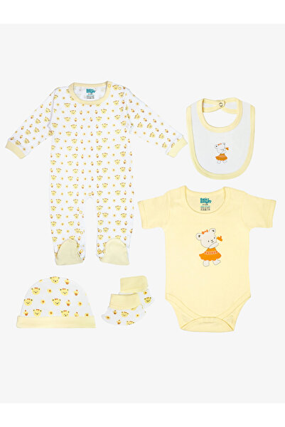 Babies Basic By Styli 5-Piece 100% Cotton Bib, Romper, Mittens, Cap and Sleepsuit Set