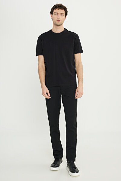 ALTINYILDIZ CLASSICS Men's Black 100% Cotton Slim Fit Slim Fit Crew Neck Jacquard T-Shirt