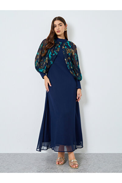 Maxim Creation By Styli Navy Blue Floral Print Chiffon Maxi Dress