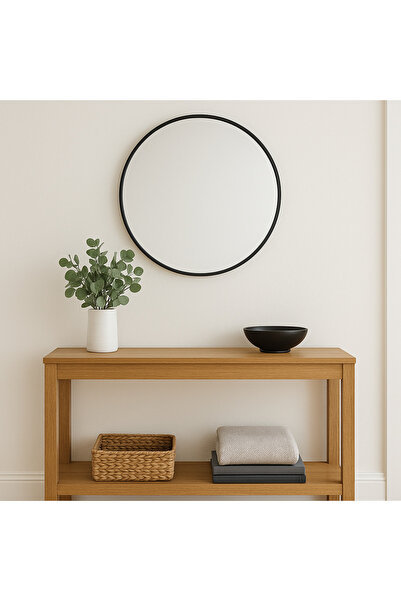 Ebticar Round Wooden Frame Mirror – 70×70 (Black)