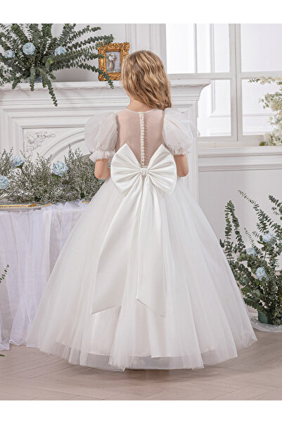 Take Two By Styli Mesh Bow Detail Puff Sleeve Dress