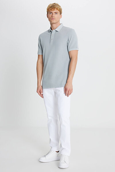 ALTINYILDIZ CLASSICS Ανδρικό μπλουζάκι με λαιμόκοψη πόλο σε γκρι χρώμα, 100% βαμβάκι, εφαρμοστό στενή εφαρμογή