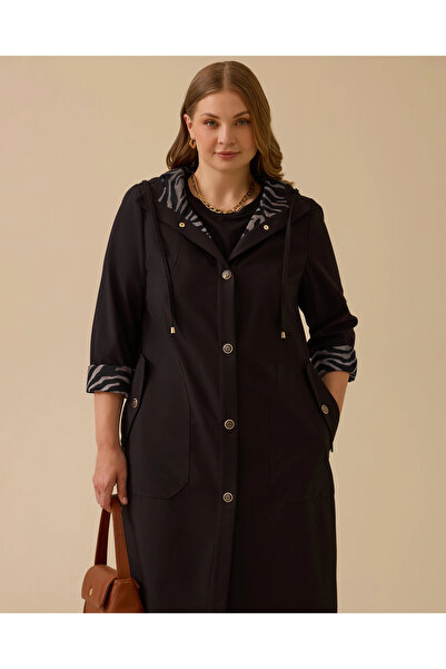 Gala-Xi Дамско палто с подплата и джобове в големи размери - черно