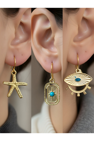 TURBİJ طقم أقراط نسائية مكون من 3 قطع مع رمزات عصرية