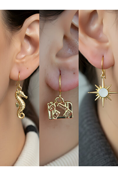 TURBİJ طقم أقراط نسائية مكون من 3 قطع مع رمزات عصرية