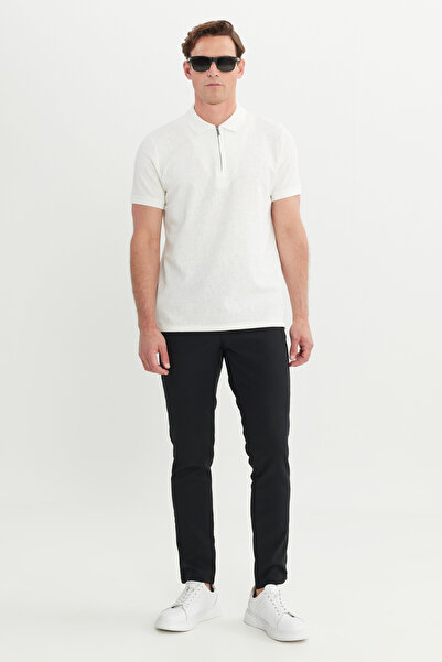 ALTINYILDIZ CLASSICS Men's Ecru Cotton Slim Fit Slim Fit Jacquard Polo Neck Flexible T-Shirt