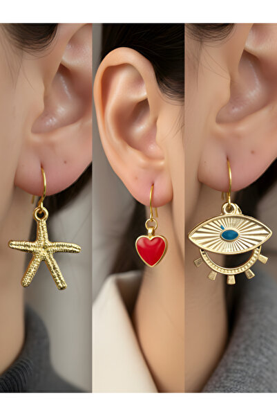 TURBİJ طقم أقراط نسائية مكون من 3 قطع مع رمزات عصرية