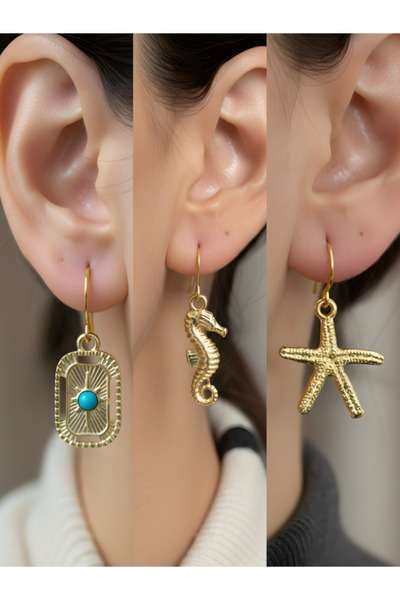 TURBİJ طقم أقراط نسائية مكون من 3 قطع مع رمزات عصرية