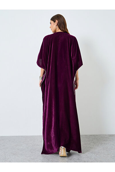 Maxim Creation By Styli Purple Velvet Look Embellished Jalabiya