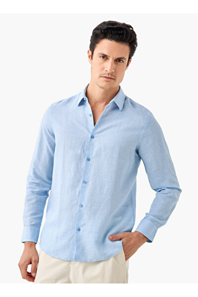 FAV Regular Fit Houndstooth Textured Linen Blend Shirt with Collar