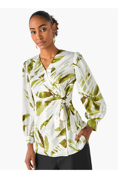 Iconic Relaxed Fit Polyester Wrap Top with Tie-Ups