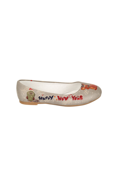 Streetfly New Year Themed Printed Colorful Women's Ballerinas