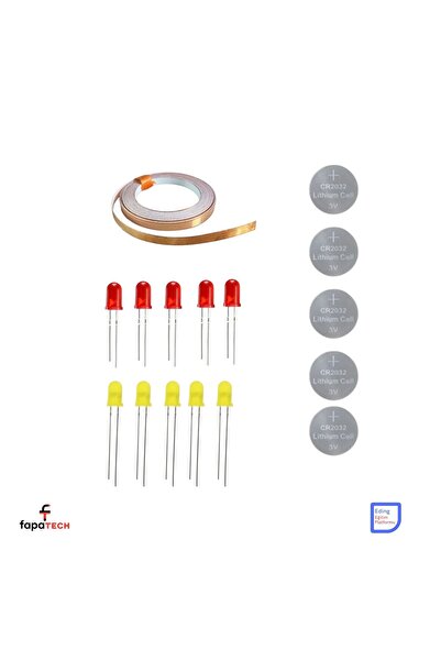Fapatech Bakır Folyo İletken Bant 3mm 5 Metre ,Cr2032 Lityum Pil ,5mm LED Set...
