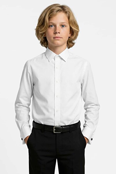 SIRRI Cămașă albă clasică cu guler și butoni pentru băieți