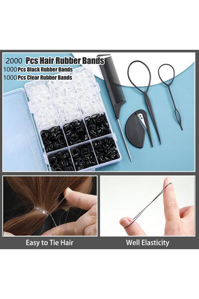KASTWAVE 2000 Elastic Hair Ties with Styling Tool Set (Black & Transparent)