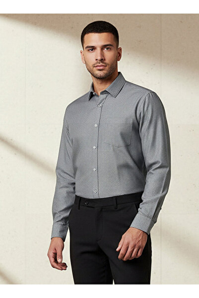 FAV قميص رجالي قصة ضيقة بأكمام طويلة وياقة منقوش