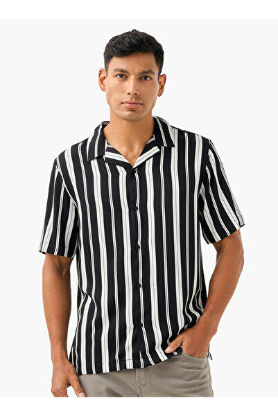 FAV Striped Regular Fit Shirt with Camp Collar and Short Sleeves