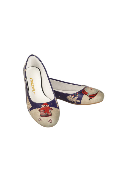 Streetfly New Year Themed Printed Colorful Women's Ballerinas