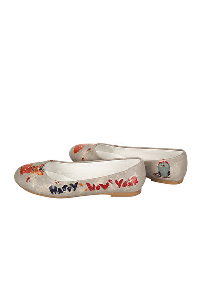 Streetfly New Year Themed Printed Colorful Women's Ballerinas
