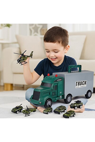 Brivoo® Brivoo Military Truck Playset, 7 Pieces, Mini Vehicles, Play Mat, Sound & Light, Ages 8–12