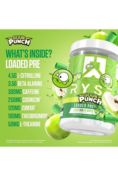 RYSE Up Supplements Loaded Pre-Workout Powder, 474 g, Sour Green Apple, 30 Servings