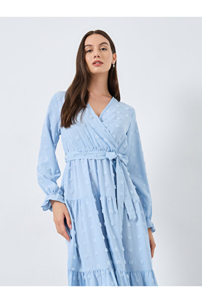 Take Two By Styli Blue Swiss Dots Detail Midi Dress