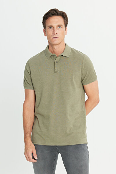 ALTINYILDIZ CLASSICS Men's Khaki Cotton Slim Fit Slim Fit Polo Neck T-Shirt