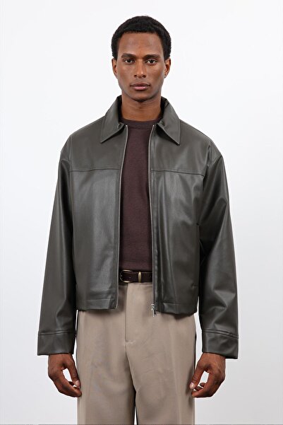 Antioch Khaki Relax Fit Men's Leather Coat
