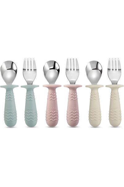 PandaEar 6-piece Silicone & Stainless Steel Toddler Flatware Set, BPA-Free, Anti-Choking Design