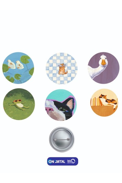 ON DİJİTAL BASKI MERKEZİ Sevimli Hayvanlar Temalı 6 Adet Rozet Seti