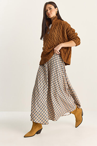 Bianco Lucci Women's Plaid Patterned Long Skirt De251112 60283838