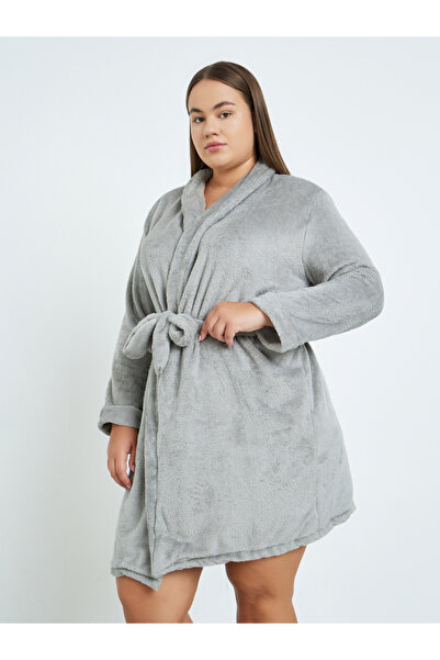 Styli Plus Size Shawl Collar Fleece Robe