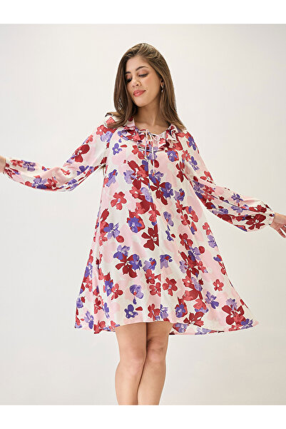 Globus By Styli Floral Print Ruffled Long Sleeve Mini Dress