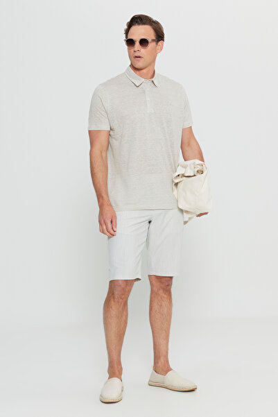 ALTINYILDIZ CLASSICS Men's Beige 100% Linen Slim Fit Slim Fit Polo Neck T-Shirt