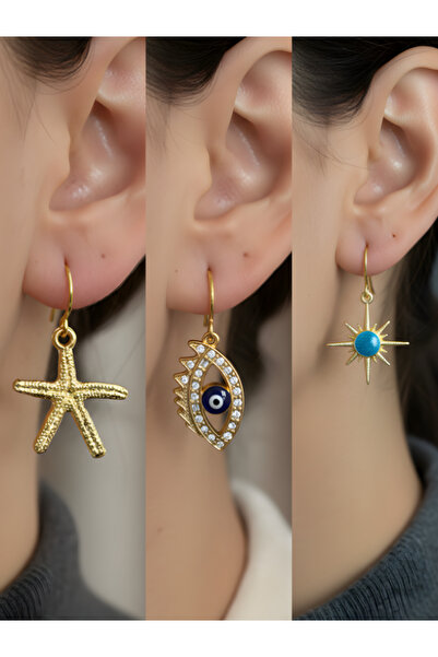 TURBİJ طقم أقراط نسائية مكون من 3 قطع مع رمزات عصرية