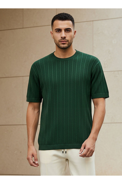 FAV Men Regular Fit Crew Neck Short Sleeve Knit Textured T-shirt