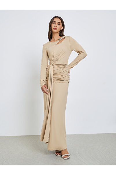 Styli Khaki Maxi Dress with Cutout Detail