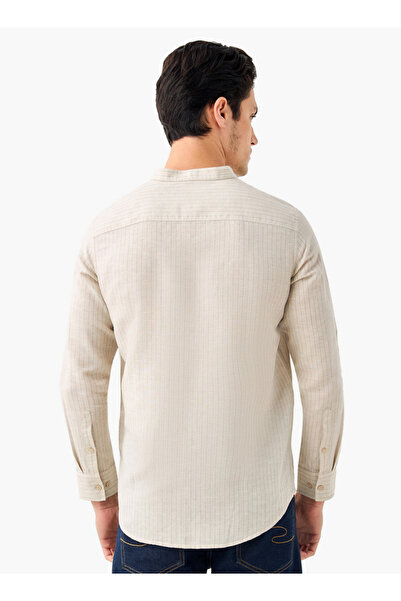 FAV Regular Fit Striped Linen Blend Shirt with Mandarin Collar
