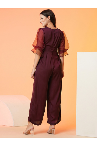 Globus By Styli Floral Applique Waist Wrap Neck Jumpsuit