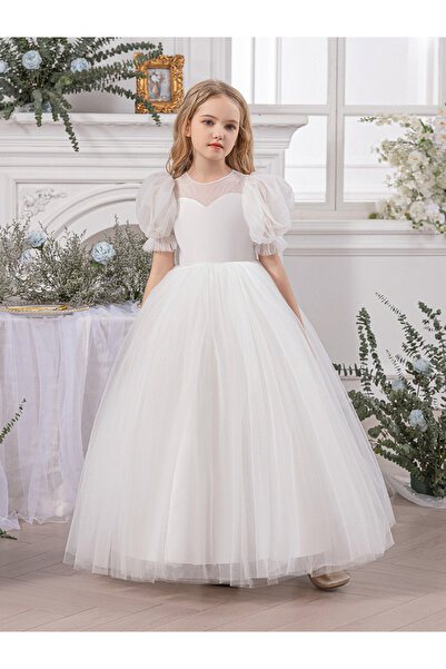 Take Two By Styli Mesh Bow Detail Puff Sleeve Dress