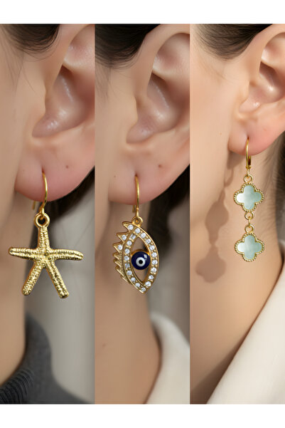 TURBİJ طقم أقراط نسائية مكون من 3 قطع مع رمزات عصرية