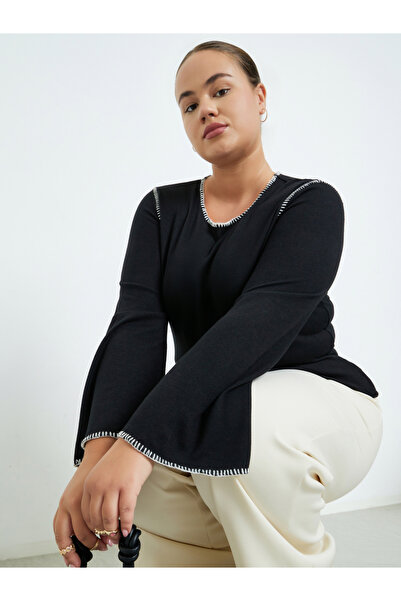 Styli Plus Size Knit Top with Contrast Stitching